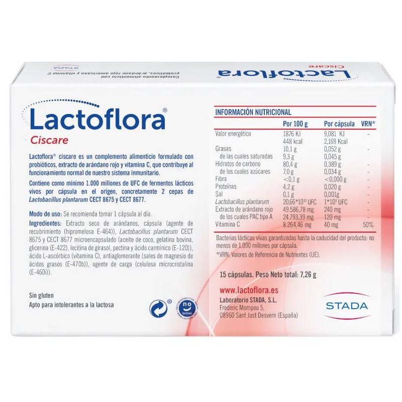 Lactoflora Ciscare Probiótico Arándano Rojo Bienestar Urinario 15 Cápsulas