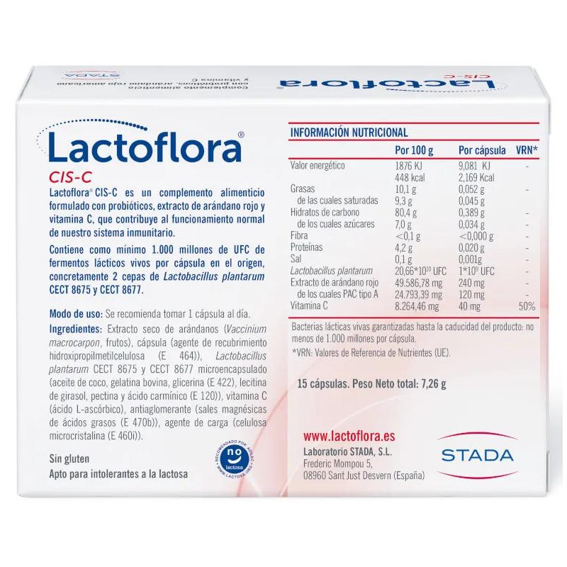 Lactoflora Ciscare Probiótico Arándano Rojo Bienestar Urinario 15 Cápsulas