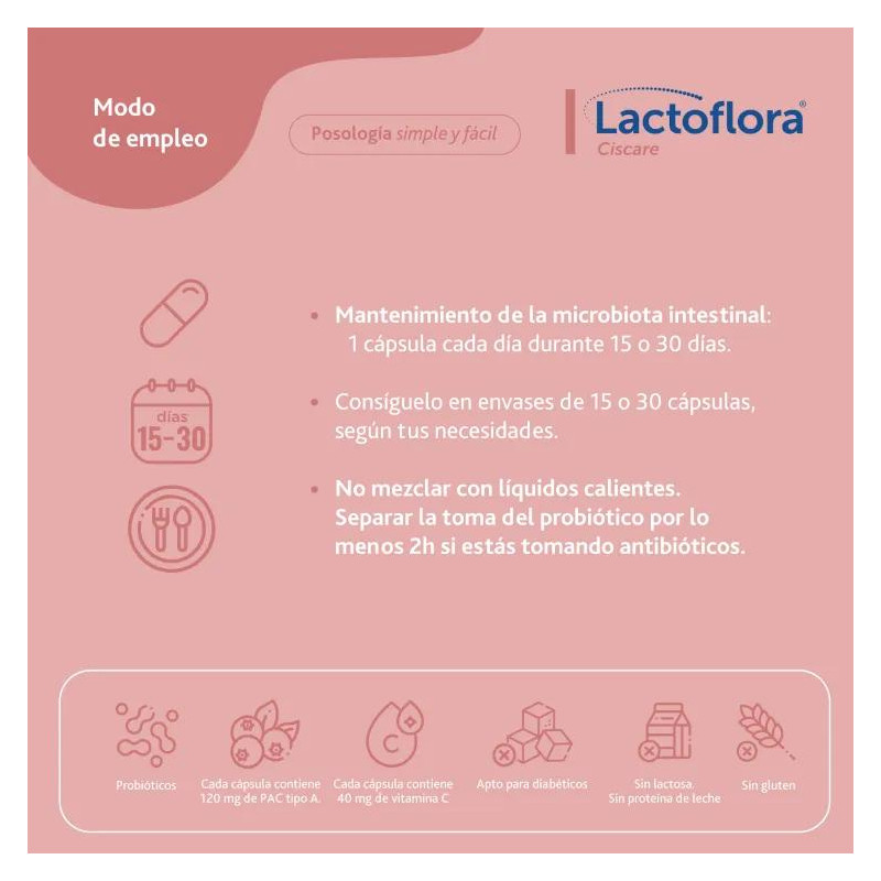Lactoflora Ciscare Probiótico Arándano Rojo Bienestar Urinario 15 Cápsulas