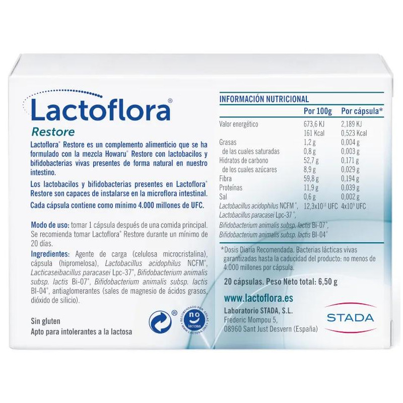 Lactoflora Probiótico Restore Equilibrio Intestinal 20 Cápsulas