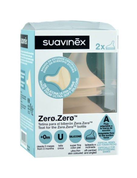 SUAVINEX TETINA DE SILICONA ULTRA-SUAVE PARA BIBERÓN ANTICÓLICO ZERØ ZERØ. FLUJO ADAPTABLE(A), 2 UDS