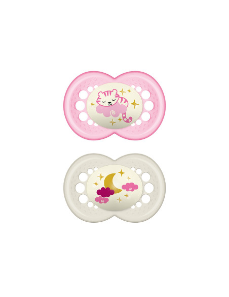 MAM CHUPETE SILICONA ORIGINAL NIGHT ROSA, +6 M