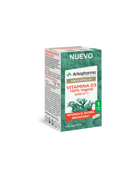 ARKOPHARMA ARKOCÁPSULAS VITAMINA D3 100% VEGETAL, 45 CÁPSULAS