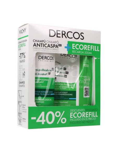 DERCO TECHNIQUE DUPLO CHAMPU + ECOREFILL RECARGA ANTICASPA CABELLO NORMAL A GRASO
