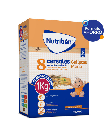 NUTRIBEN 8 CEREALES CON UN TOQUE DE MIEL Y GALLETAS MARIA, 1000 G