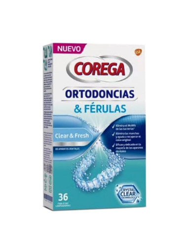 COREGA ORTODONCIAS & FERULAS, 36 TABLETAS LIMPIADORAS