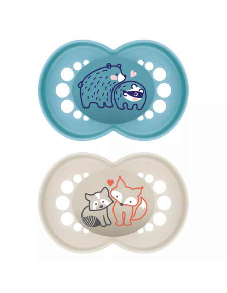 MAM CHUPETE SILICONA ORIGINAL PURE COLOR AZUL, +6 M 2 UDS