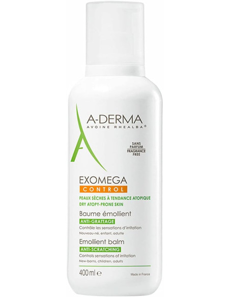 A-DERMA EXOMEGA CONTROL BALSAMO EMOLIENTE ANTI-RASCADO, 400 ML