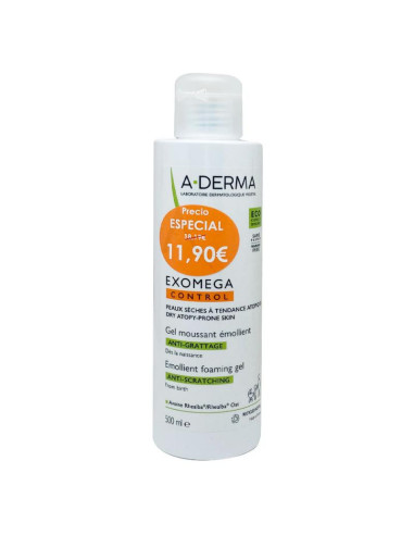 A-DERMA EXOMEGA CONTROL GEL LIMPIADOR EMOLIENTE 2 EN 1 ANTI-IRRITACION, 500 ML