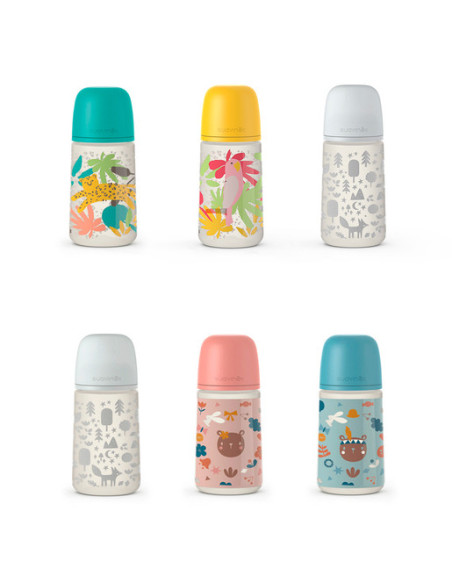 SUAVINEX BIBERON DE FLUJO MEDIO PRINTS CON TETINA FISIOLÓGICA SX PRO, 270 ML