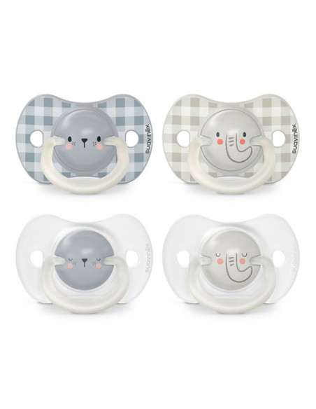 SUAVINEX PACK CHUPETES NOCTURNOS TETINA FISIOLÓGICA DE SILICONA SX PRO AZUL, 6-18M