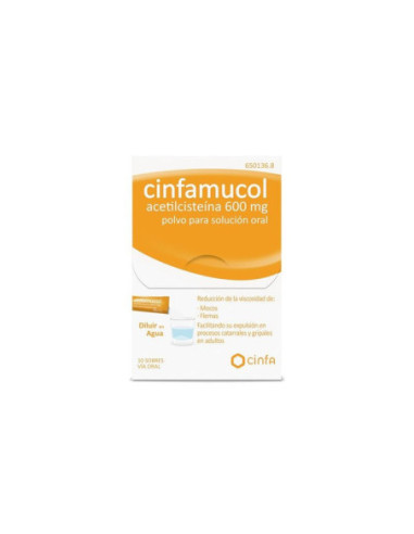 Cinfamucol acetilcisteina forte 600 mg 10 sobres polvo para solucion oral