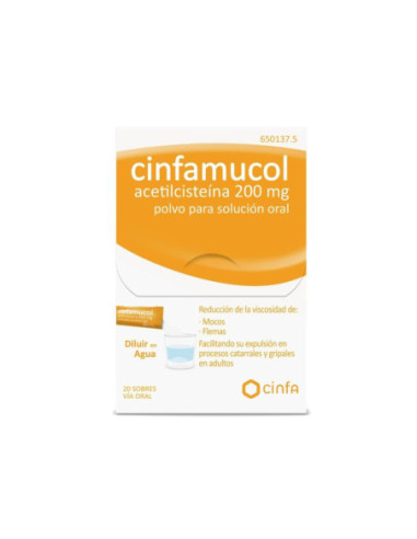 Cinfamucol acetilcisteina 200 mg 20 sobres polvo para solucion oral