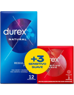 DUREX PRESERVATIVO NATURAL, 12 UDS. + 3 SENSITIVOS GRATIS