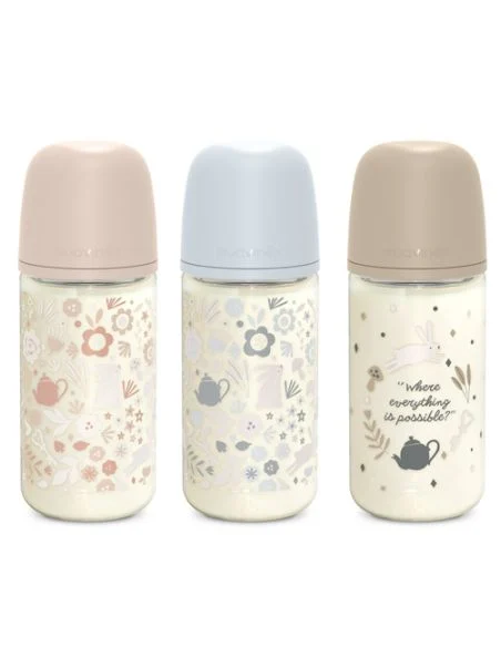 SUAVINEX BIBERON VIDRIO DE FLUJO MEDIO (M) CON TETINA FISIOLOGICA SX PRO + 3 M, 240 ML