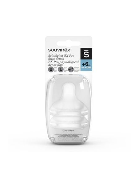 SUAVINEX TETINA FISIOLÓGICA SX PRO DE SILICONA FLUJO DENSO (L) + 6 M, 2 UDS. TALLA UNICA