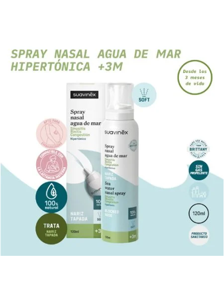 SUAVINEX SPRAY NASAL AGUA DE MAR HIPER +3 M, 120 ML