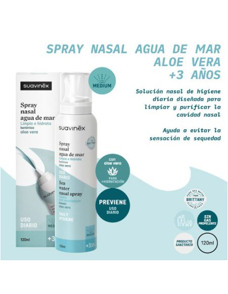 SUAVINEX SPRAY NASAL AGUA DE MAR ISO ALOE +3 AÑOS, 120 ML
