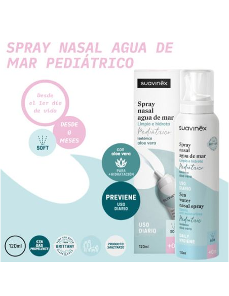 SUAVINEX SPRAY NASAL AGUA DE MAR ISO ALOE PEDIATRICO +O M, 120 ML