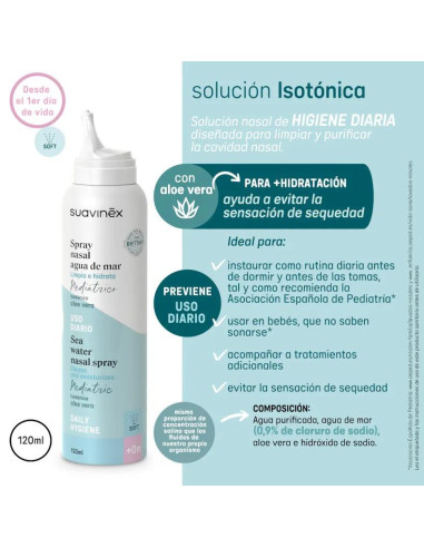 Spray Nasal Isotónico Pediátrico Suavinex con Aloe Vera +0m 120 ml