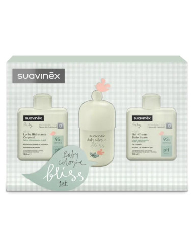 Colonia Suavinex Baby Bliss 100 ml + Gel Crema Suave para Baño 300 ml + Leche Corporal Hidratante 300 ml