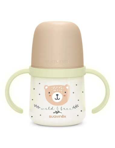 Biberón Beige Suavinex Wild&Free con Asas Brillantes 150 ml +6m