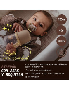 Biberón Beige Suavinex Wild&Free con Asas Brillantes 150 ml +6m