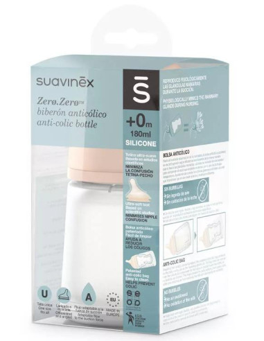 Biberón Suavinex Zero Zero Flujo Adaptable Mixta Lactancia Fair +0m 180 ml