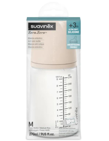 Biberón Anticólicos Suavinex Zero Zero Flujo Medio Light +3m 270 ml