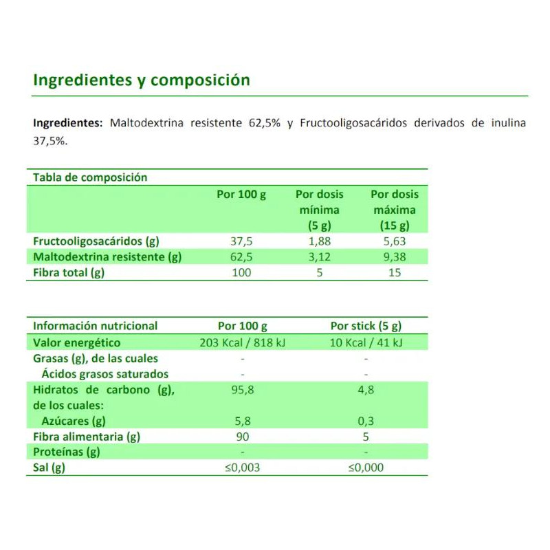 Fibra Casen en Polvo Sabor Neutro, 14 sticks de 5 g.