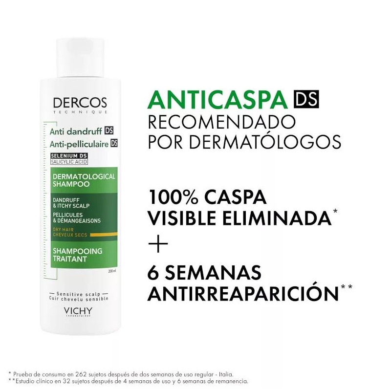 Champú Anticaspa Seca Vichy Dercos Technique 390 ml Hidrata y Calma el Cuero Cabelludo