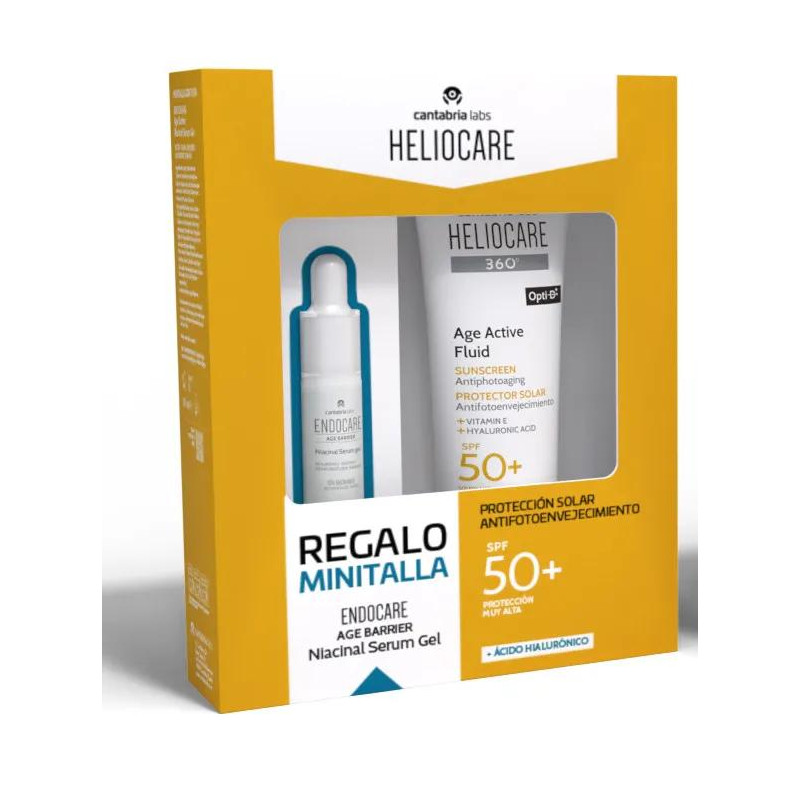 Fluido Age Active SPF50 50 ml Heliocare 360 + Sérum Gel Niacinal Endocare Age Barrier Minitalla