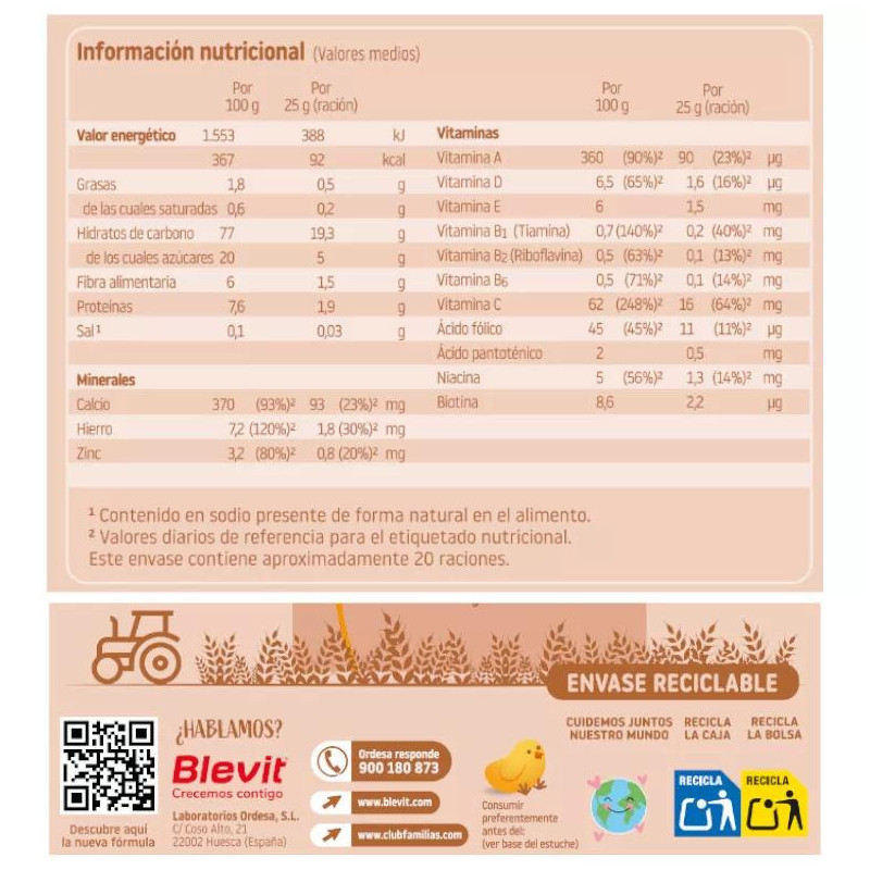 Blevit Bibe 8 Cereales con Cacao +12m 500 gr
