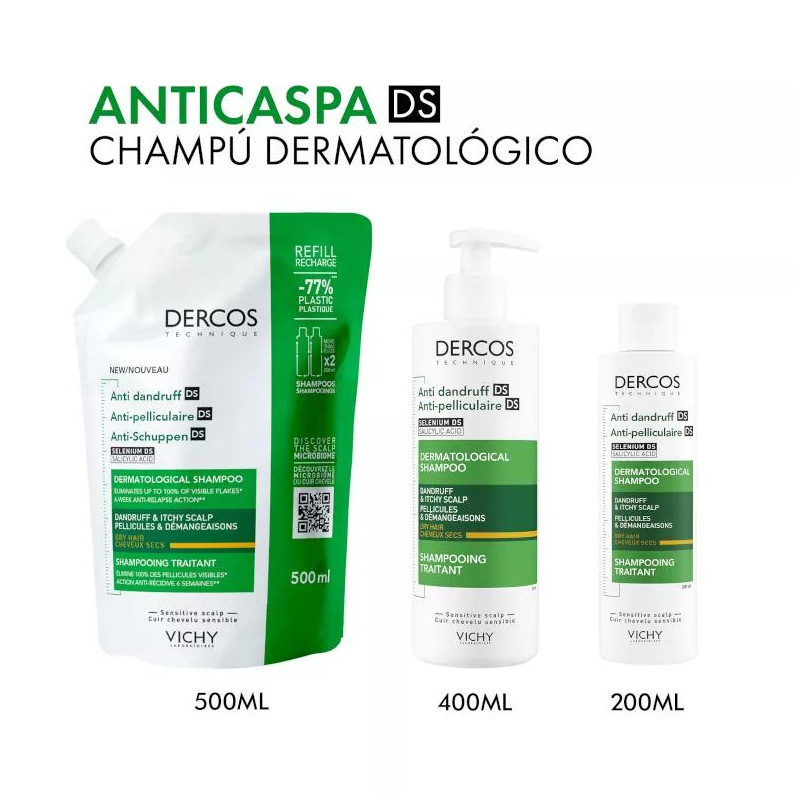 Vichy Dercos Technique Champú Anticaspa Seca Hidrata y Calma el Cuero Cabelludo 390 ml